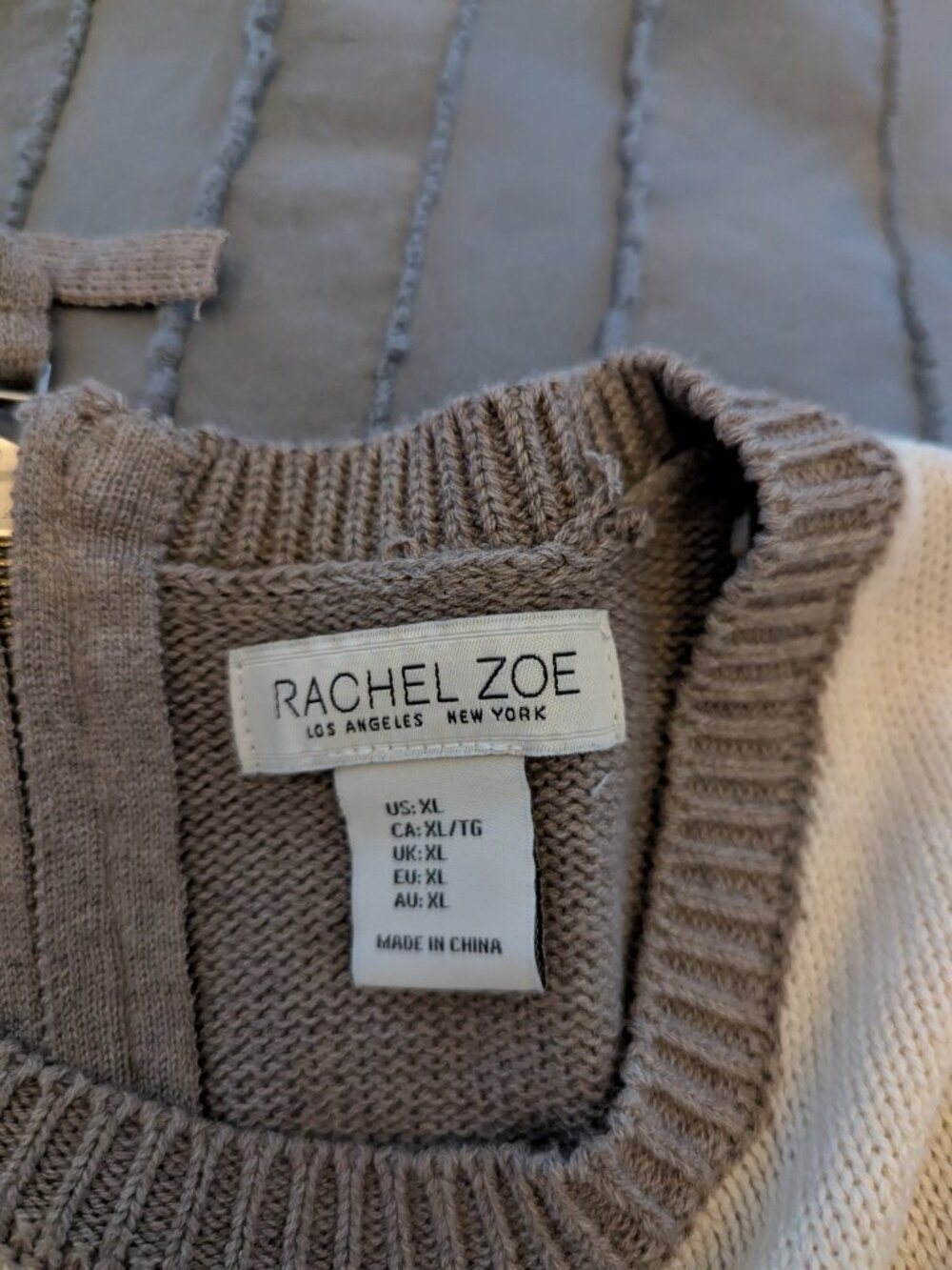 Rachel Zoe Neutral Zip Back Knit Sweater Color Block Pullover Large Cotton Blend - Picture 6 of 7